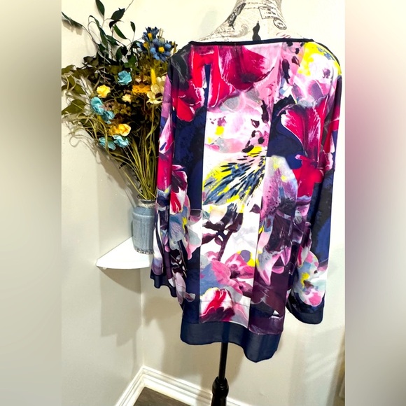 Valerie Stevens Floral Nylon Trimmed Bell Sleeved Long Sleeve Blouse size L - Picture 4 of 8